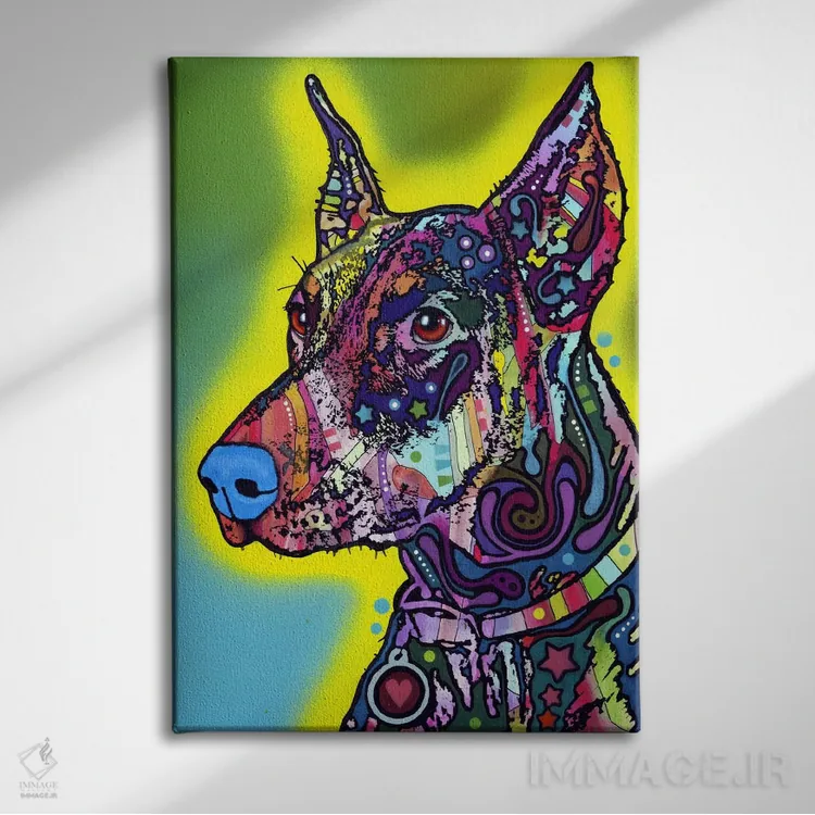 تابلو دوبرمن (نژاد سگ) اثر باور روسو - نمای روبهرو روی دیوار