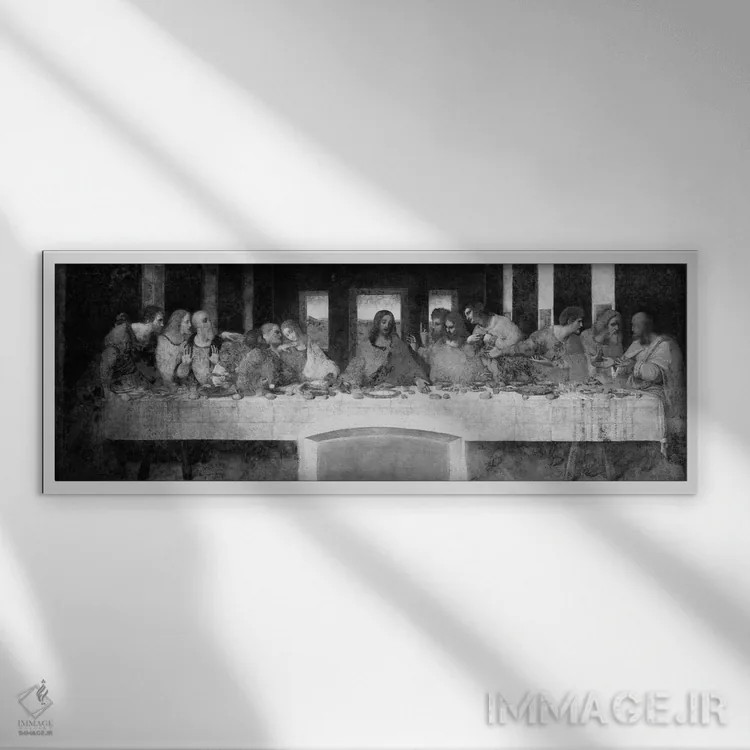 تابلو شام آخر II اثر لئوناردو داوینچی (نقاش و مخترع ایتالیایی) - نمای قابدار سفید