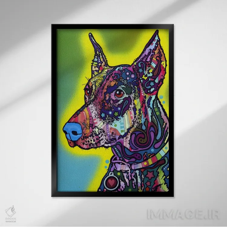 تابلو دوبرمن (نژاد سگ) اثر باور روسو - نمای قابدار مشکی