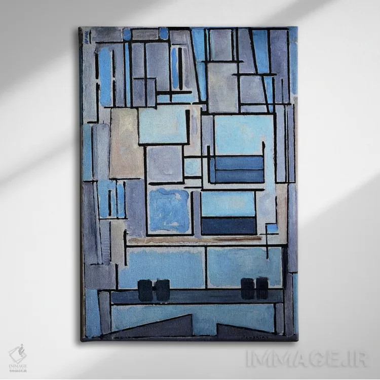 تابلو ترکیب شماره ۹، ۱۹۱۴ اثر پیت موندریان - نمای روبهرو روی دیوار