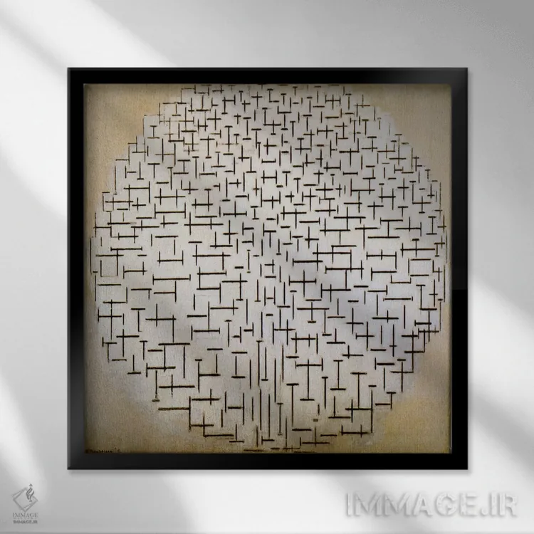 تابلو اسکله و اقیانوس اثر پیت موندریان - نمای قابدار مشکی