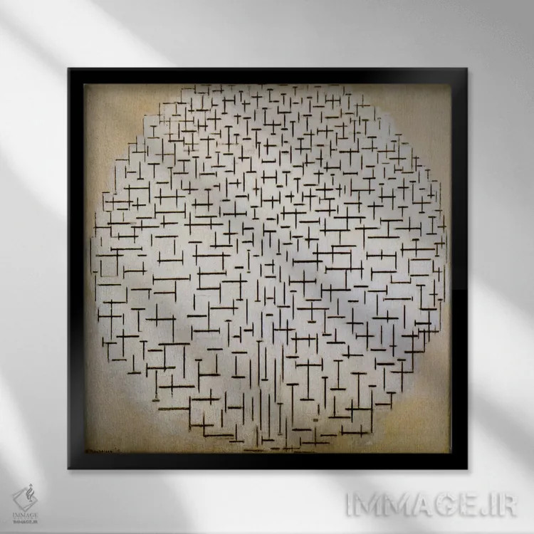 تابلو اسکله و اقیانوس اثر پیت موندریان - نمای قابدار مشکی