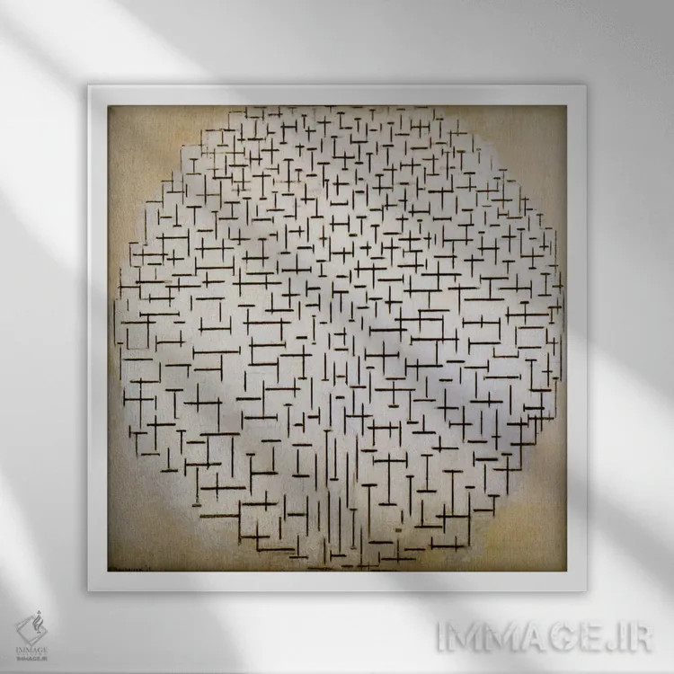 تابلو اسکله و اقیانوس اثر پیت موندریان - نمای قابدار سفید