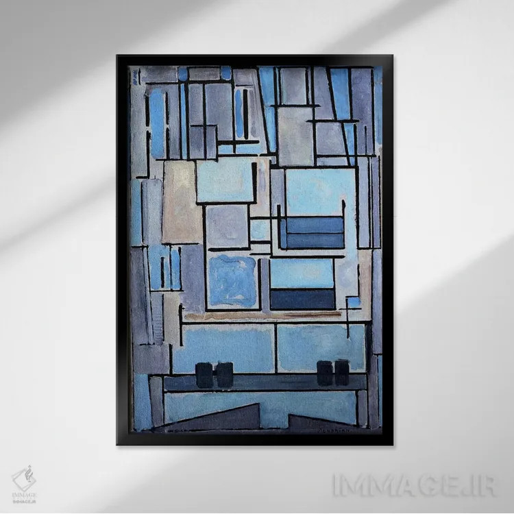 تابلو ترکیب شماره ۹، ۱۹۱۴ اثر پیت موندریان - نمای قابدار مشکی