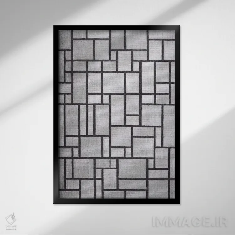 تابلو ترکیب در خاکستری، ۱۹۱۹ اثر پیت موندریان - نمای قابدار مشکی