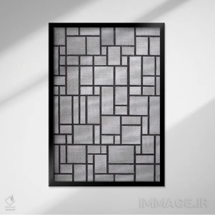 تابلو ترکیب در خاکستری، ۱۹۱۹ اثر پیت موندریان - نمای قابدار مشکی