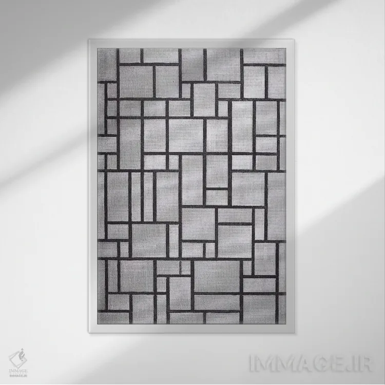 تابلو ترکیب در خاکستری، ۱۹۱۹ اثر پیت موندریان - نمای قابدار سفید
