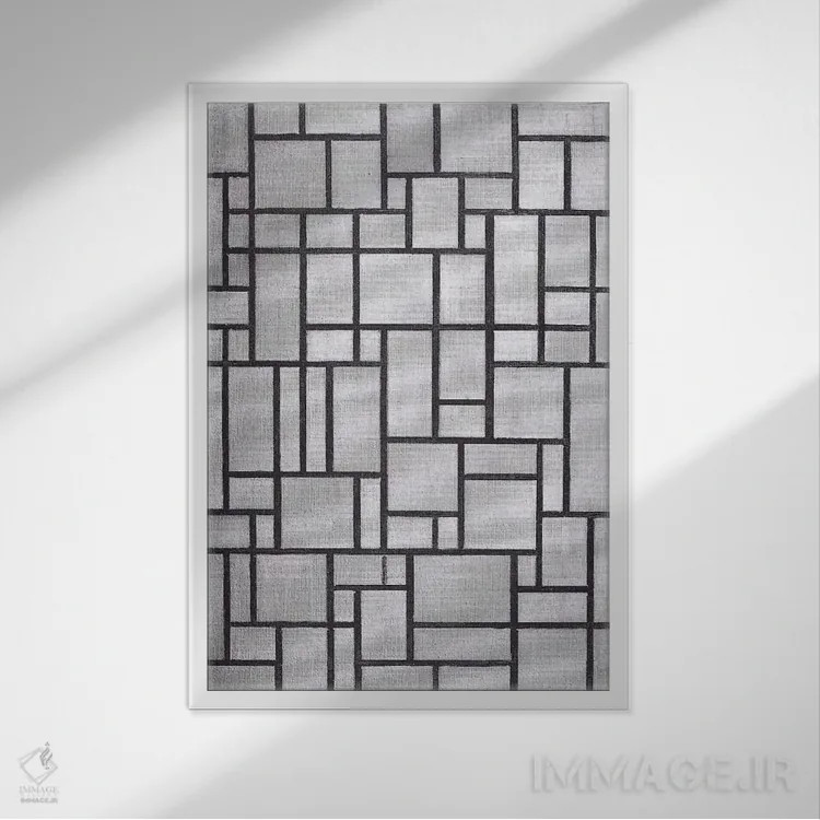 تابلو ترکیب در خاکستری، ۱۹۱۹ اثر پیت موندریان - نمای قابدار سفید