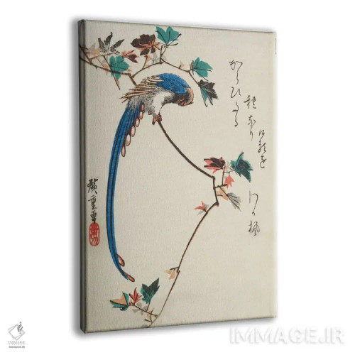 تابلو زاغی آبی بر شاخه افرا اثر اوتاگاوا هیروشگه (نقاش و چاپگر ژاپنی اوکییو-ئه) - نمای پرسپکتیو محصول
