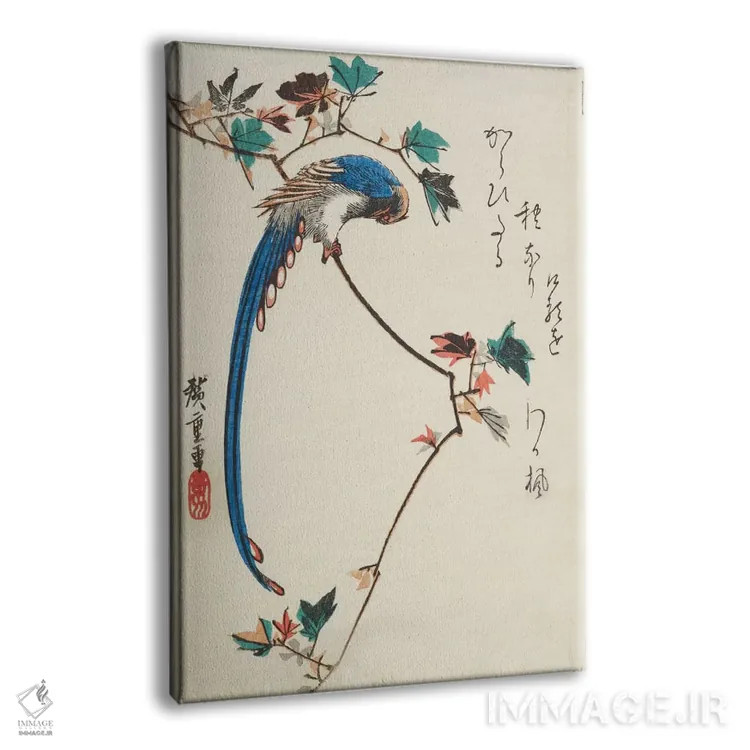 تابلو زاغی آبی بر شاخه افرا اثر اوتاگاوا هیروشگه (نقاش و چاپگر ژاپنی اوکییو-ئه) - نمای پرسپکتیو محصول