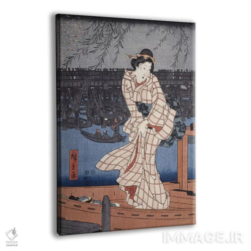 تابلو خنکی عصر و آتشبازی بزرگ در ریوگوکو (صفحه دوم سهلتی) اثر اوتاگاوا هیروشگه (نقاش و چاپگر ژاپنی اوکییو-ئه) - نمای پرسپکتیو محصول