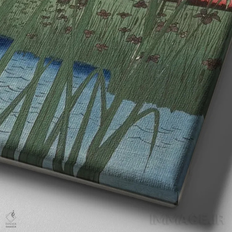 تابلو باغ زنبق هوریکیری اثر اوتاگاوا هیروشگه (نقاش و چاپگر ژاپنی اوکییو-ئه) - نمای نزدیک بافت بوم
