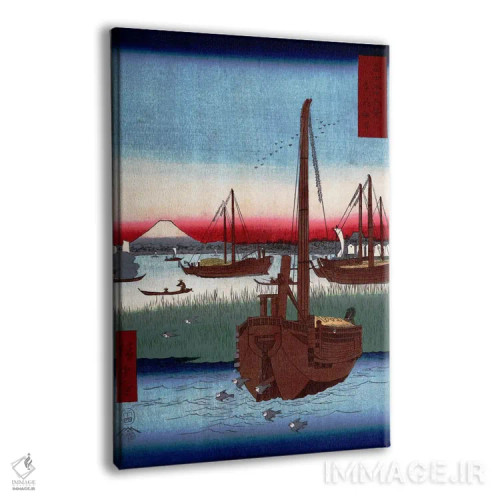 تابلو دریا نزدیکی تسکودا در ادو (توکیو قدیم) اثر اوتاگاوا هیروشگه (نقاش و چاپگر ژاپنی اوکییو-ئه) - نمای پرسپکتیو محصول