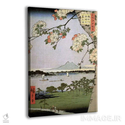 تابلو زیارتگاه سوئیباور و ماساکی بر رودخانه سومیدا اثر اوتاگاوا هیروشگه (نقاش و چاپگر ژاپنی اوکییو-ئه) - نمای پرسپکتیو محصول