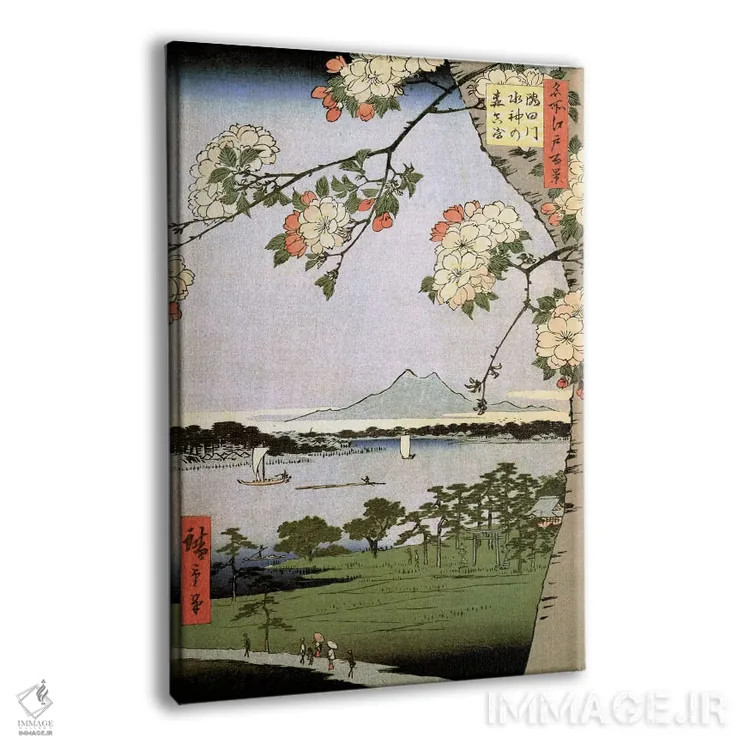 تابلو زیارتگاه سوئیباور و ماساکی بر رودخانه سومیدا اثر اوتاگاوا هیروشگه (نقاش و چاپگر ژاپنی اوکییو-ئه) - نمای پرسپکتیو محصول