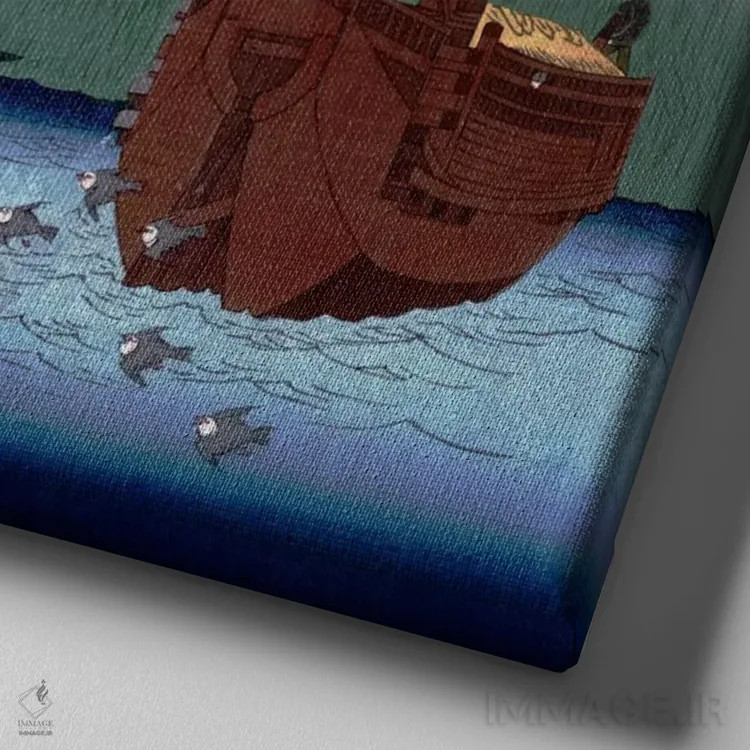 تابلو دریا نزدیکی تسکودا در ادو (توکیو قدیم) اثر اوتاگاوا هیروشگه (نقاش و چاپگر ژاپنی اوکییو-ئه) - نمای نزدیک بافت بوم