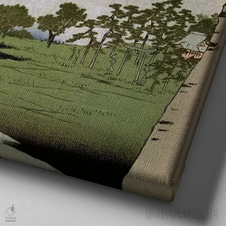 تابلو زیارتگاه سوئیباور و ماساکی بر رودخانه سومیدا اثر اوتاگاوا هیروشگه (نقاش و چاپگر ژاپنی اوکییو-ئه) - نمای نزدیک بافت بوم