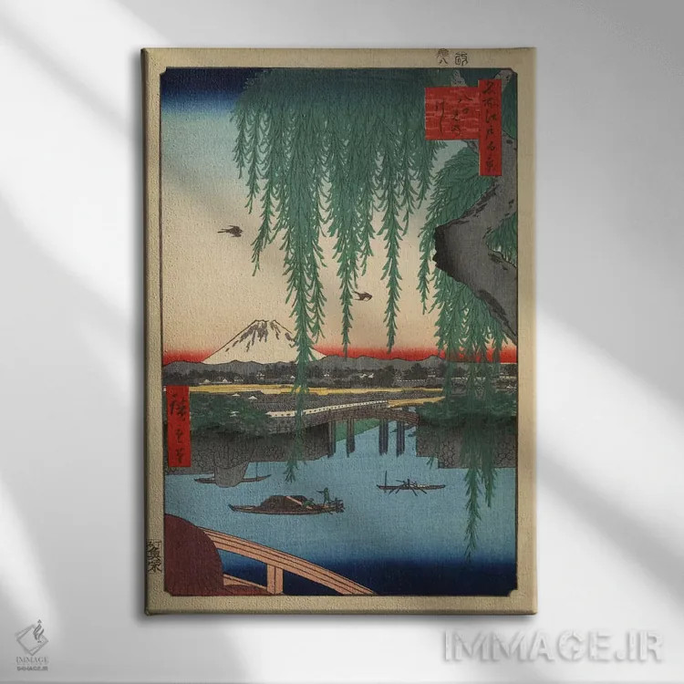 تابلو پل یاتسومی اثر اوتاگاوا هیروشگه (نقاش و چاپگر ژاپنی اوکییو-ئه) - نمای روبهرو روی دیوار