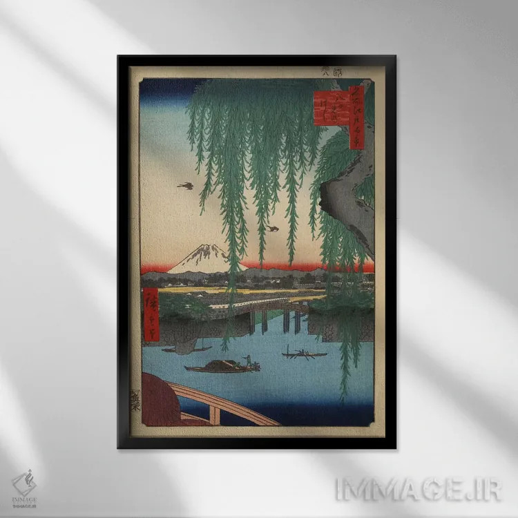 تابلو پل یاتسومی اثر اوتاگاوا هیروشگه (نقاش و چاپگر ژاپنی اوکییو-ئه) - نمای قابدار مشکی