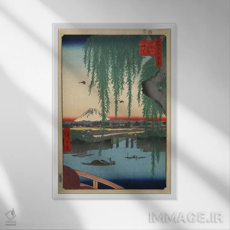 تابلو پل یاتسومی اثر اوتاگاوا هیروشگه (نقاش و چاپگر ژاپنی اوکییو-ئه) - نمای قابدار سفید
