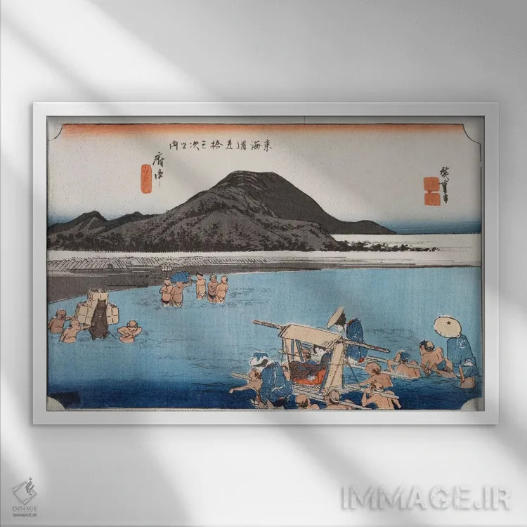 تابلو فوچو، رود آبه اثر اوتاگاوا هیروشگه (نقاش و چاپگر ژاپنی اوکییو-ئه) - نمای قابدار سفید