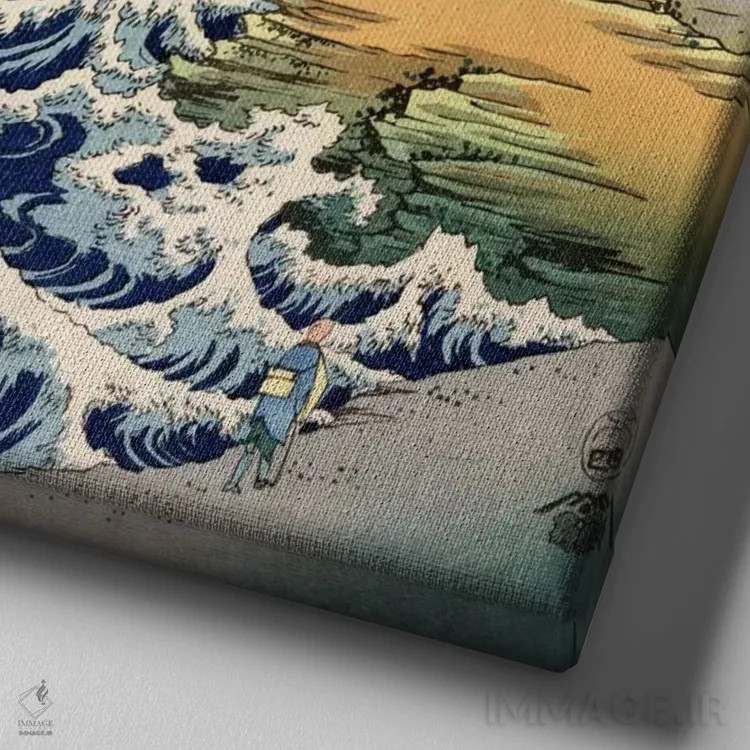 تابلو ساحل کوبوتا در استان آوا (ژاپن) اثر اوتاگاوا هیروشگه (نقاش و چاپگر ژاپنی اوکییو-ئه) - نمای نزدیک بافت بوم