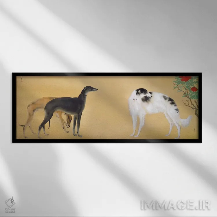 تابلو سگهای اروپایی اثر هاشیموتو کانستسو - نمای قابدار مشکی