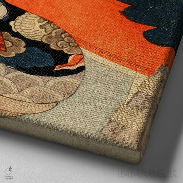 تابلو کورتزان و کامورو در سال نو (ژاپن) اثر اوتاگاوا هیروشگه (نقاش و چاپگر ژاپنی اوکییو-ئه) - نمای نزدیک بافت بوم