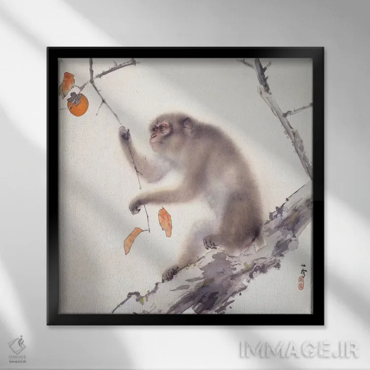 تابلو میمون اثر هاشیموتو کانستسو - نمای قابدار مشکی