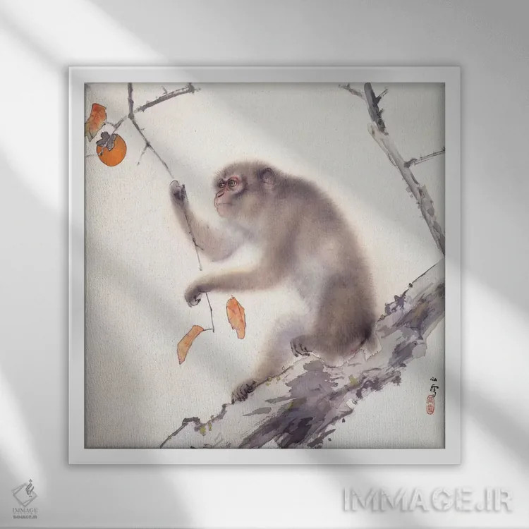 تابلو میمون اثر هاشیموتو کانستسو - نمای قابدار سفید
