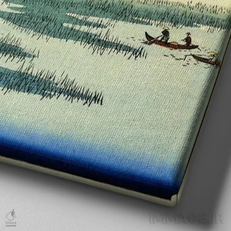 تابلو یوشیوارا، جزایر شناور در باتلاق فوجی اثر اوتاگاوا هیروشگه (نقاش و چاپگر ژاپنی اوکییو-ئه) - نمای نزدیک بافت بوم