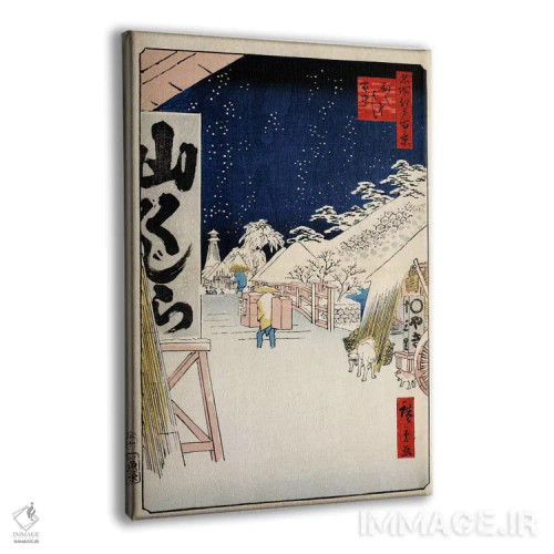 تابلو پل بیکونی در برف (ژاپن) اثر اوتاگاوا هیروشگه (نقاش و چاپگر ژاپنی اوکییو-ئه) - نمای پرسپکتیو محصول