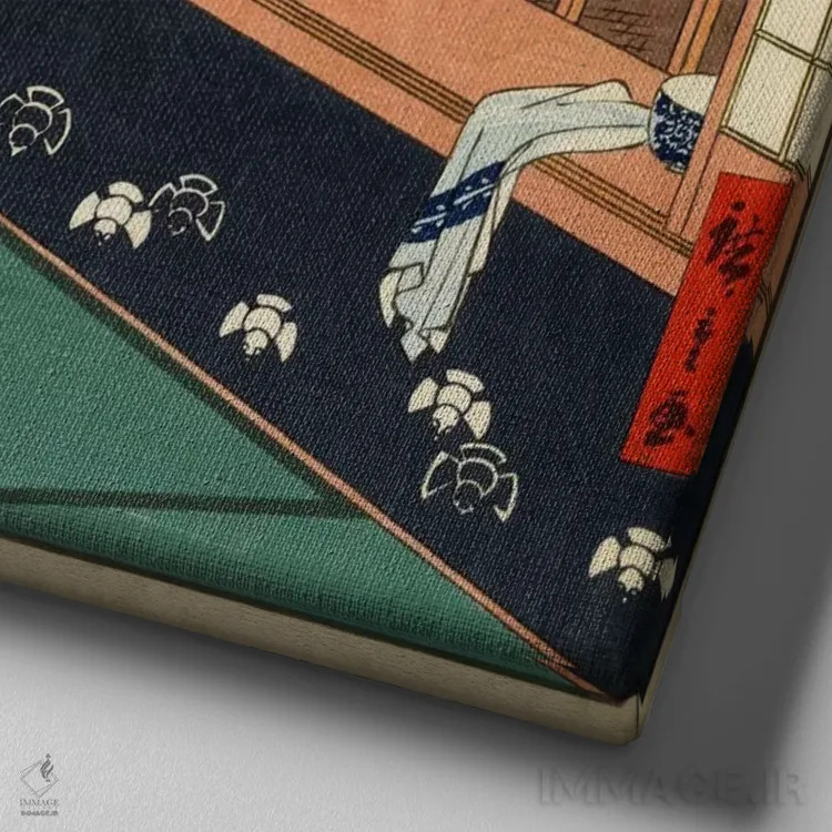 تابلو مزارع برنج آساکوسا و جشنواره تورینوماتچی (ژاپن) اثر اوتاگاوا هیروشگه (نقاش و چاپگر ژاپنی اوکییو-ئه) - نمای نزدیک بافت بوم