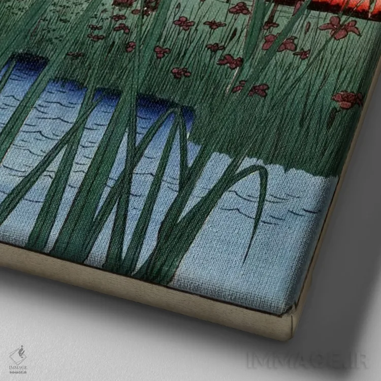 تابلو باغ زنبق هوریکیری اثر اوتاگاوا هیروشگه (نقاش و چاپگر ژاپنی اوکییو-ئه) - نمای نزدیک بافت بوم