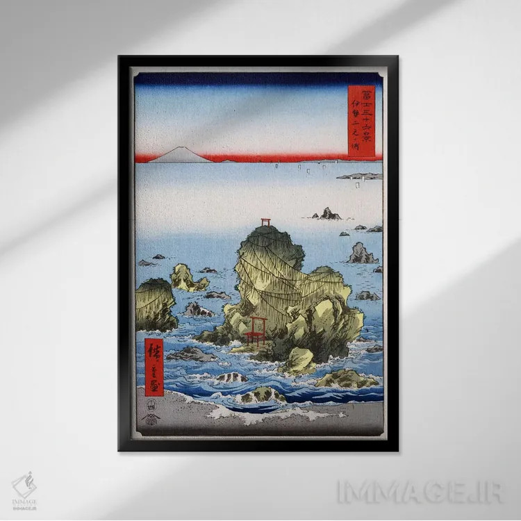 تابلو فوتامیگا-اورا در استان ایسه (ژاپن) اثر اوتاگاوا هیروشگه (نقاش و چاپگر ژاپنی اوکییو-ئه) - نمای قابدار مشکی