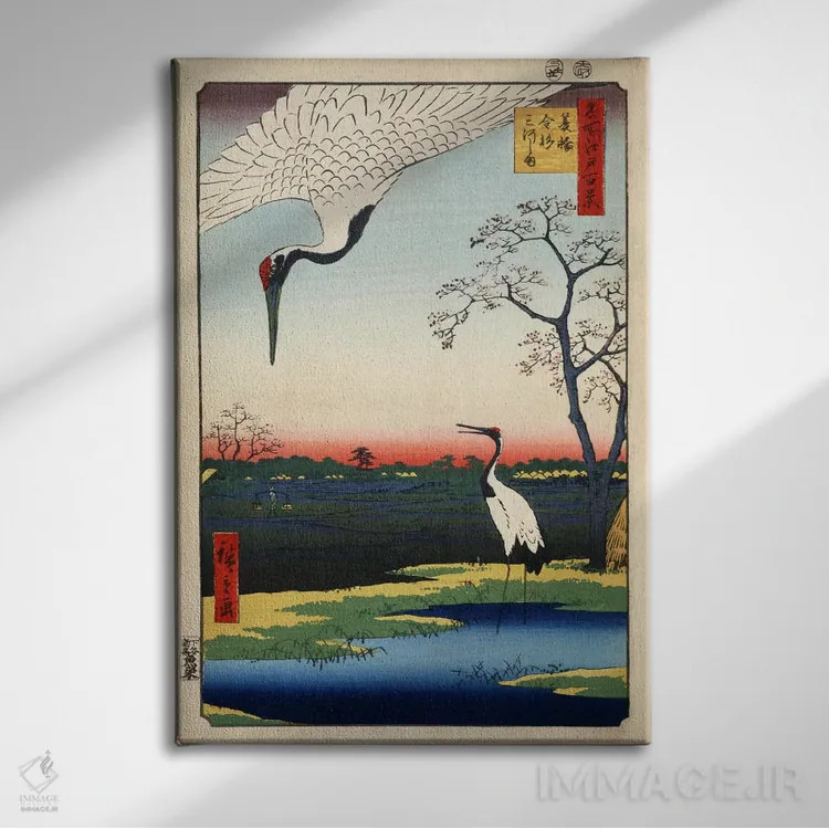 تابلو مینووا، کاناسوگی، میکاواشیما (ژاپن) اثر اوتاگاوا هیروشگه (نقاش و چاپگر ژاپنی اوکییو-ئه) - نمای روبهرو روی دیوار