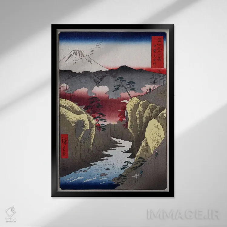 تابلو گذرگاه اینومه در استان کای اثر اوتاگاوا هیروشگه (نقاش و چاپگر ژاپنی اوکییو-ئه) - نمای قابدار مشکی