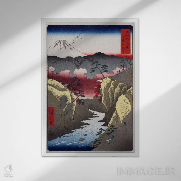 تابلو گذرگاه اینومه در استان کای اثر اوتاگاوا هیروشگه (نقاش و چاپگر ژاپنی اوکییو-ئه) - نمای قابدار سفید