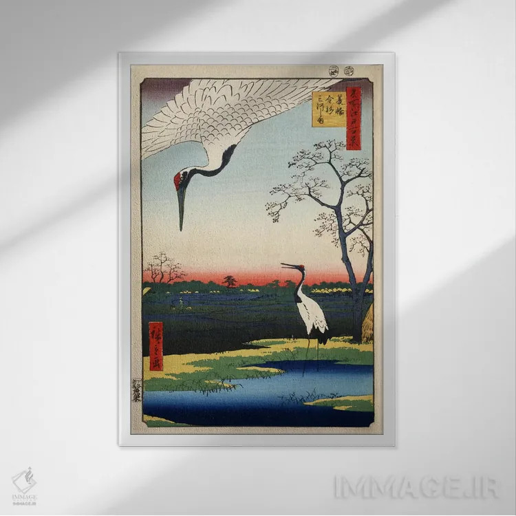 تابلو مینووا، کاناسوگی، میکاواشیما (ژاپن) اثر اوتاگاوا هیروشگه (نقاش و چاپگر ژاپنی اوکییو-ئه) - نمای قابدار سفید