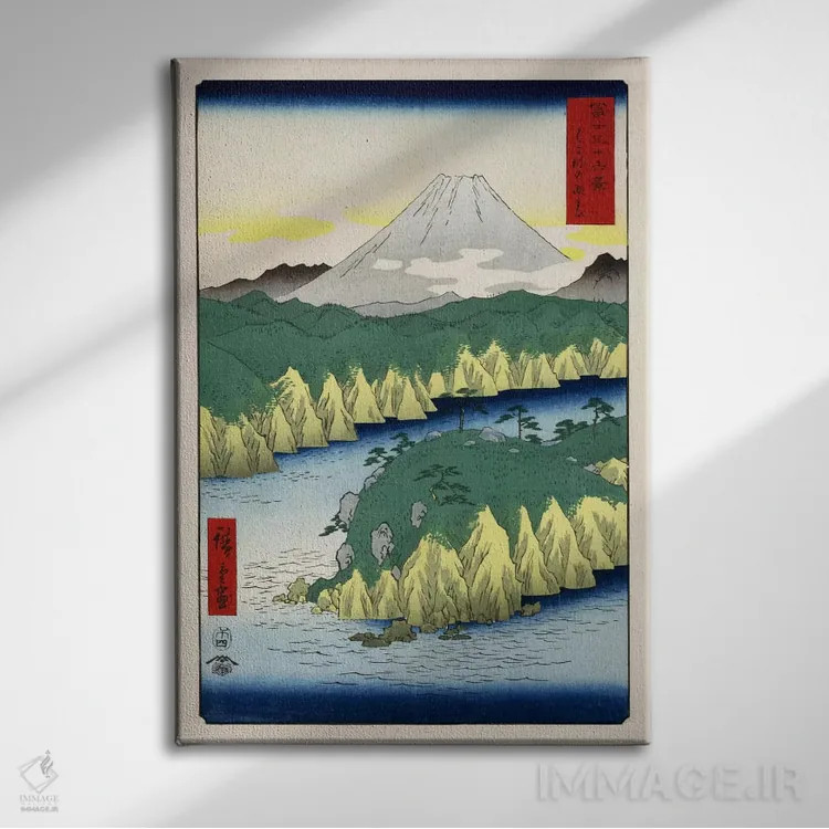 تابلو دریاچه در هاکونه اثر اوتاگاوا هیروشگه (نقاش و چاپگر ژاپنی اوکییو-ئه) - نمای روبهرو روی دیوار