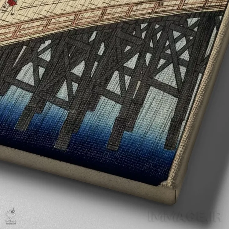 تابلو رگبار ناگهانی بر پل اوهاشی و آتاکه اثر اوتاگاوا هیروشگه (نقاش و چاپگر ژاپنی اوکییو-ئه) - نمای نزدیک بافت بوم