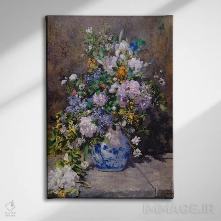 تابلو دسته گل بهاری (گلدان بزرگ گل) اثر پیر-اوگوست رنوار - نمای روبهرو روی دیوار