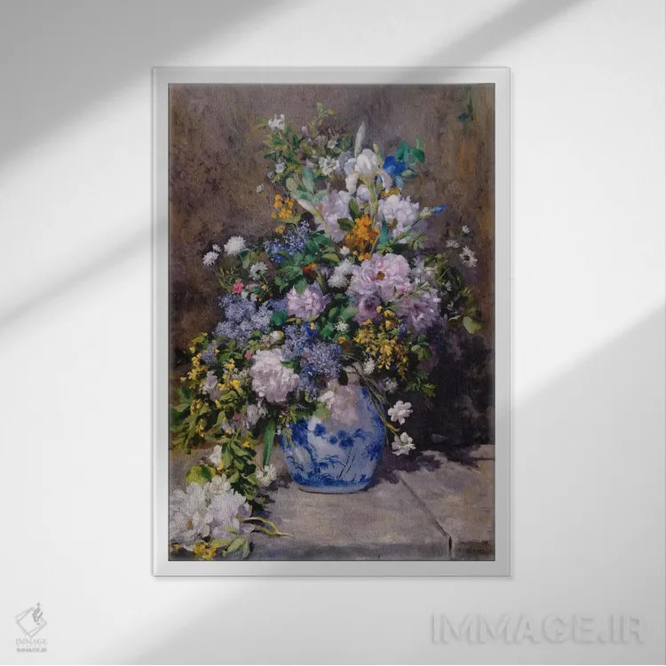 تابلو دسته گل بهاری (گلدان بزرگ گل) اثر پیر-اوگوست رنوار - نمای قابدار سفید