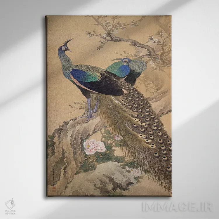 تابلو یک جفت طاووس در بهار اثر ایماو کینن - نمای روبهرو روی دیوار