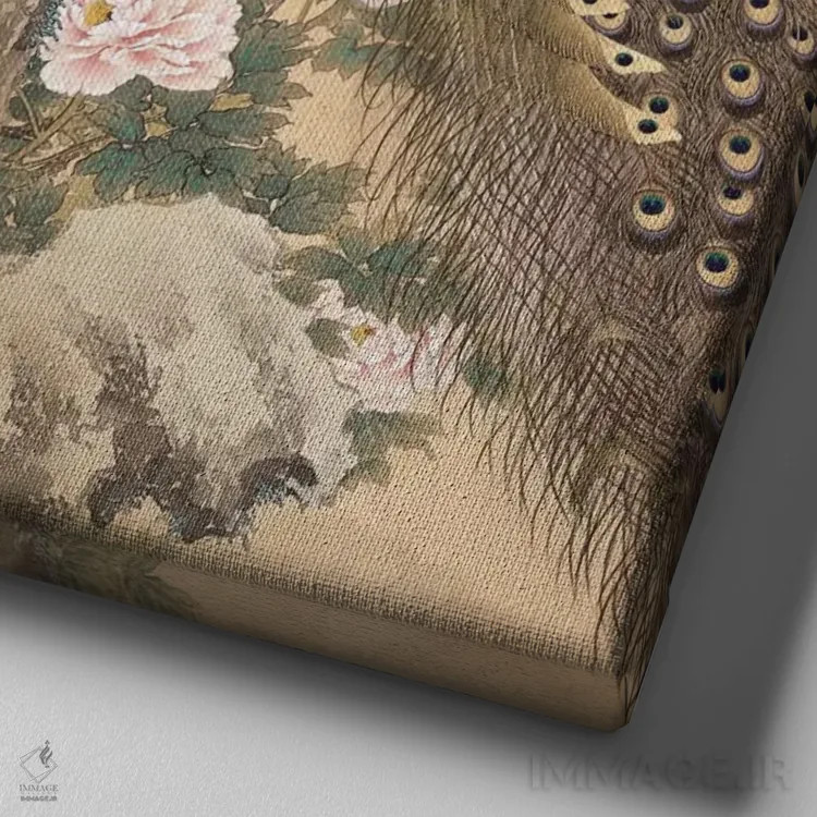 تابلو یک جفت طاووس در بهار اثر ایماو کینن - نمای نزدیک بافت بوم