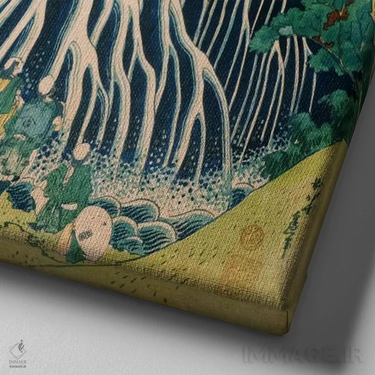 تابلو آبشار کیریفوری بر کوه کوروکامی در استان شیموتسوکه (موزه هنر فیلادلفیا) اثر کاتسوشیکا هوکوسای (نقاش و هنرمند ژاپنی) - نمای نزدیک بافت بوم