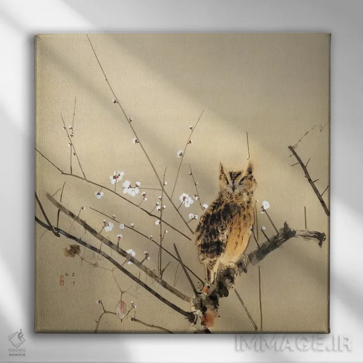 تابلو شکوفههای اولیهٔ آلو اثر نیشیمورا گون - نمای روبهرو روی دیوار