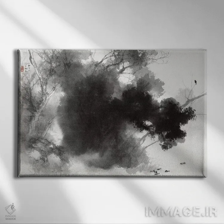 تابلو پرندگان هنگام آشیانهنشینی اثر تاکئوچی سیهو - نمای روبهرو روی دیوار