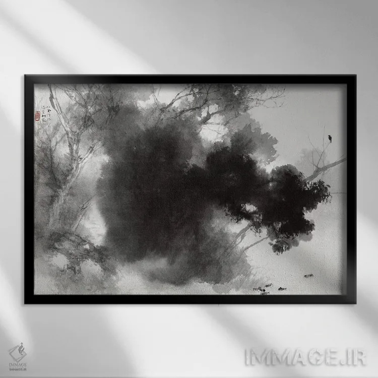 تابلو پرندگان هنگام آشیانهنشینی اثر تاکئوچی سیهو - نمای قابدار مشکی