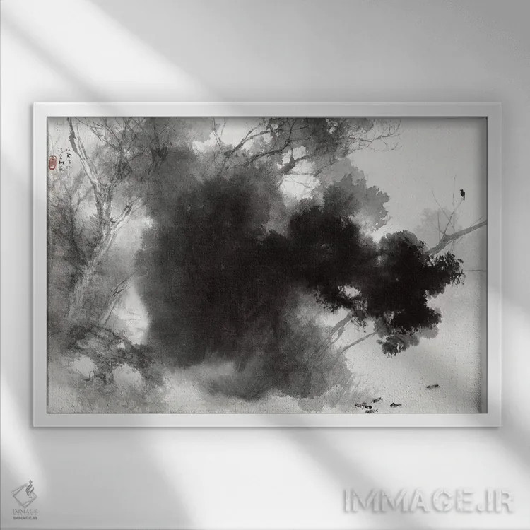 تابلو پرندگان هنگام آشیانهنشینی اثر تاکئوچی سیهو - نمای قابدار سفید